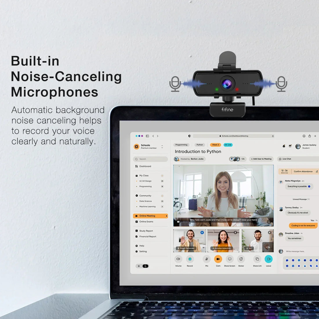 1440p Full HD USB Webcam with Microphone Tripod Black